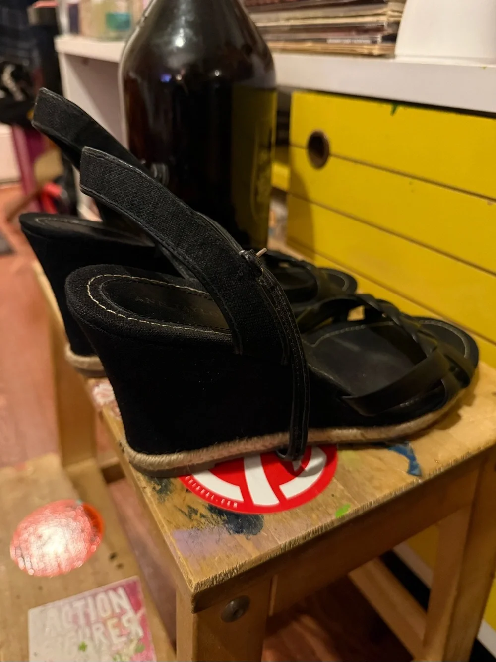 Ann Taylor Black Espadrille Wedge Sandals
